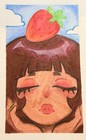 ACEO original 2.5”x3.5” strawberry anime girl whimsical cute @upsidedownraddish — photo 3