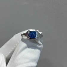 1.5ct Fancy Blue Cushion Lab Created Diamond Ring, Bezel Setting in Platinum 950