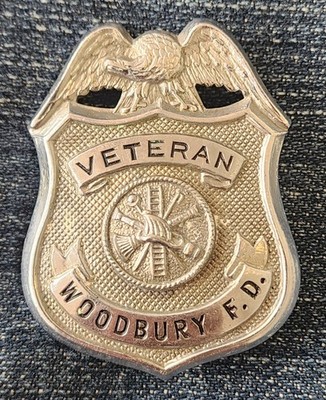 Vintage Woodbury Fire Department Veteran Badge