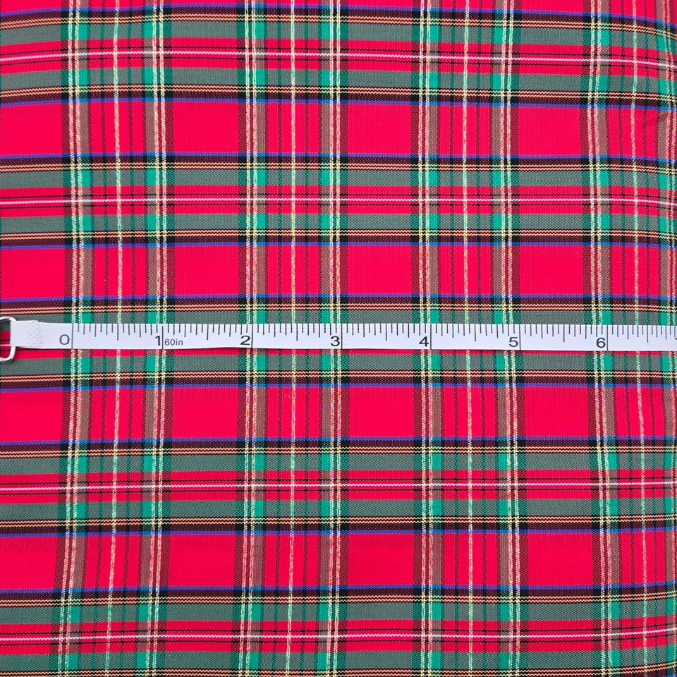 Vintage Christmas Fabric Tartan Plaid Red Green Metallic 60" Poplin 1.75 yd #923 - Image 3 of 4