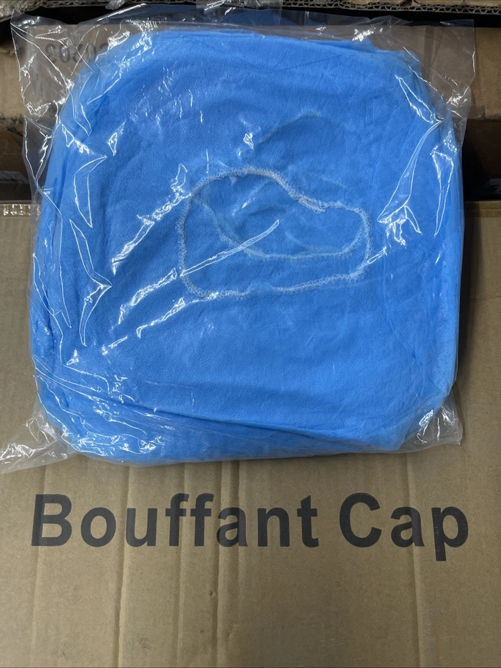 21" Disposable Bouffant Caps Hair Net Non Woven Head Cover Blue or White 100/PK - Image 2 of 2