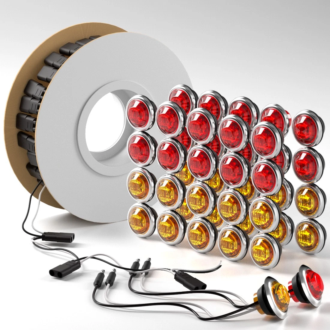 Amber 3/4" Marker Light LED Trailer Clearance w/Plug & Stainless Ring & Wire kit