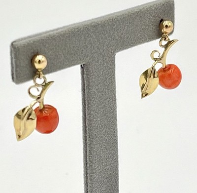 Ohrringe 14kt Gold Rote Koralle Mittelmeer Äpfel 8mm Torre del Greco