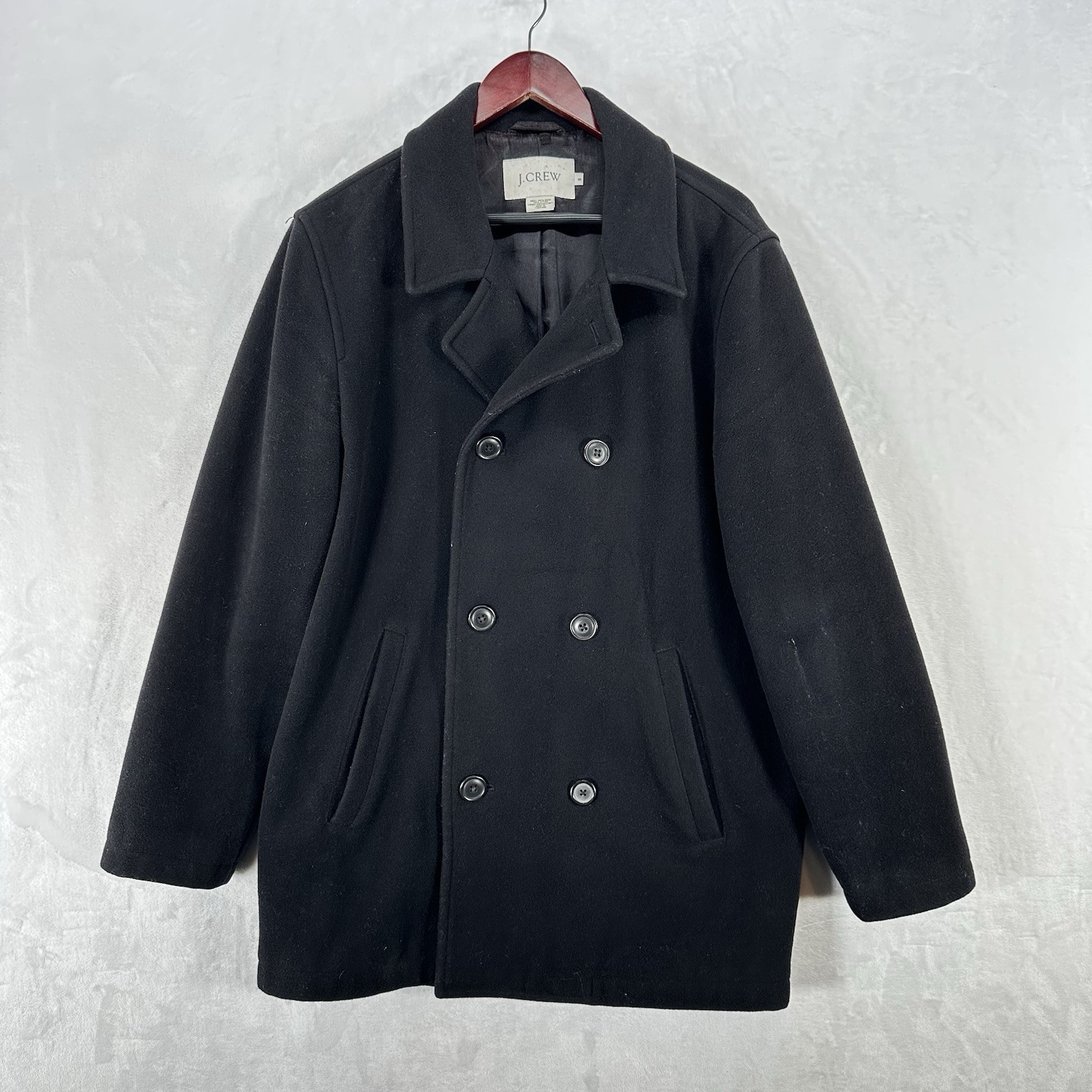 Vintage J Crew Coat Mens S Black Wool Blend Jacket Pea Coat