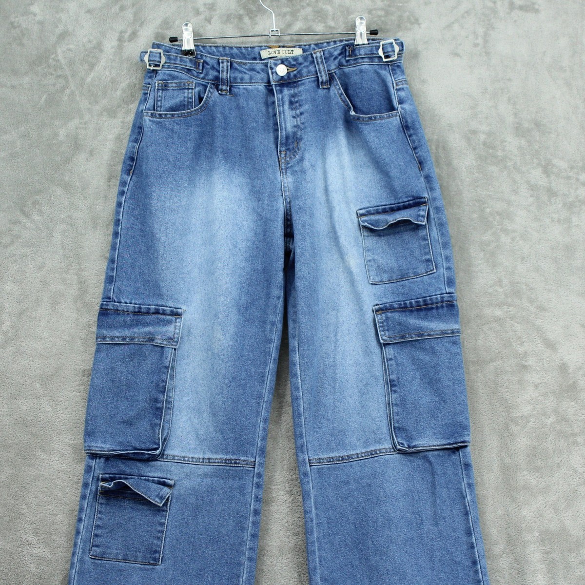 Love Cult Jeans Women Medium Cargo Pockets Wide Leg High Rise