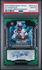 DJ UIAGALELEI RC 2025 PANINI PRIZM DRAFT GREEN SHIMMER ROOKIE AUTO SP 6/8 PSA 10