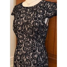 Talbots Lace Sheath Dress Womens Size 6 Black/Nude Underlay Cocktail Length