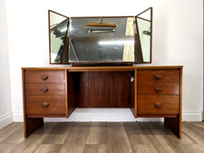 DRESSING TABLE Teak MidCentury 6 Drawer Tilting Folding 3 Mirror FREE DELIVERY