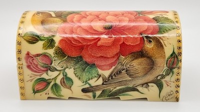 Vibrant Floral Handcrafted Persian Camel Bone Trinket Jewelry Hinged lid box.