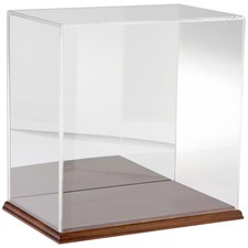 Plymor Clear Acrylic Case w/ Hardwood Base Mirror Back , 12" W x 8" D x 12" H