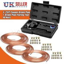 3x 25ft Copper Brake Pipe Hose Line Roll Nuts 3/16'' Brake Pipe Flaring Tool Kit