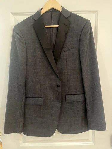 John Varvatos Gray Checked Satin Lapel Mens Wool Tuxedo Jacket Size 40L NWT