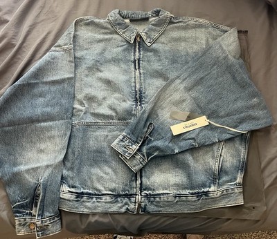 Fear of God Essentials Men's Denim Jacket Blue Zip Front Logo