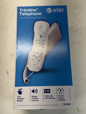 AT&T TR1909 Trimline Corded Telephone w/ Caller ID, Volume Control, White