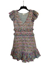 Love Shack Fancy Sonora Dress Size M Blue Floral Smocked V Neck