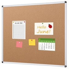 VIZ-PRO Cork Bulletin Board, 48 X 48 Inches, Wall-Mounted Corkboard with Silv...