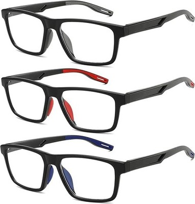 ''Oversized Reading Glasses for Men - 3 Pack Classic Square Large TR Frame Reader