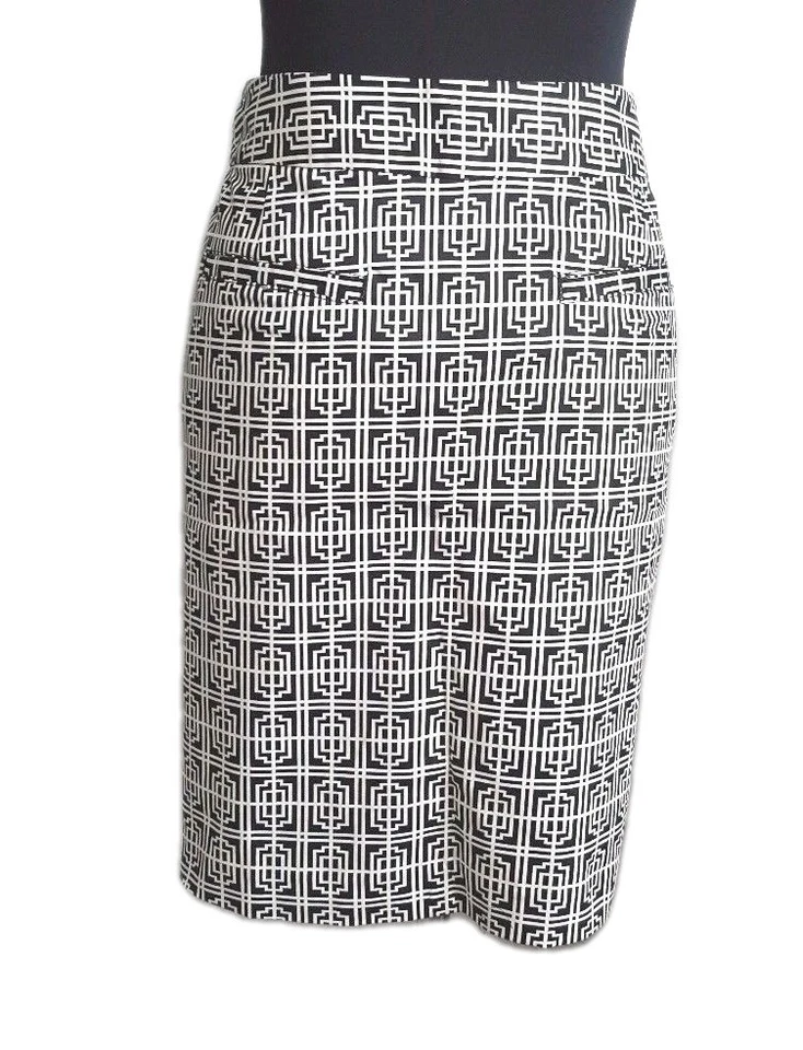  Alfred Sung Pure Skirt Sz 14 Black & White Dress Casual Cotton A-line L XL - Image 2 of 4