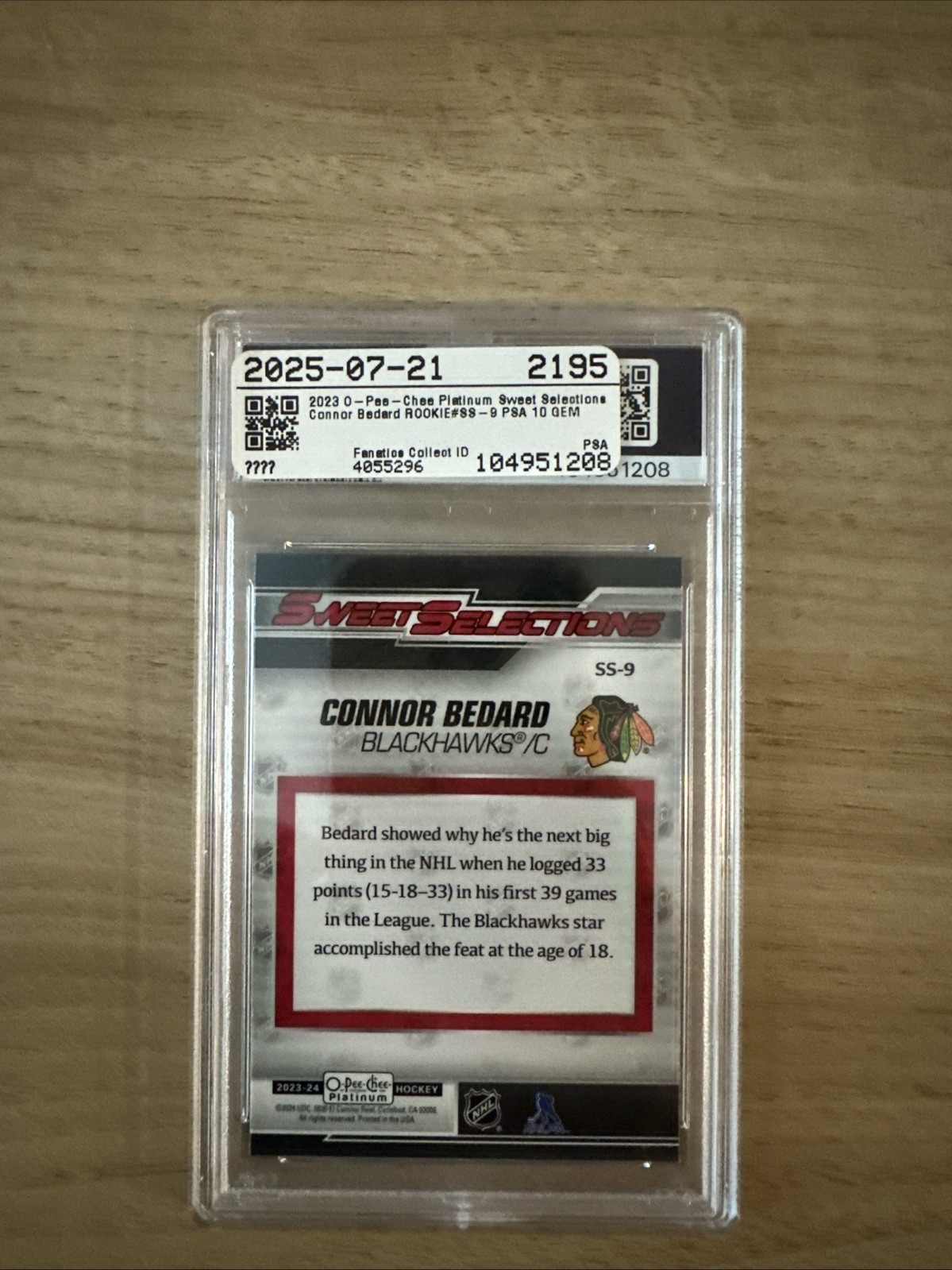 Graded 2023 Upper Deck O-Pee-Chee Platinum Connor Bedard #SS9 Rookie Card PSA 10 view 2