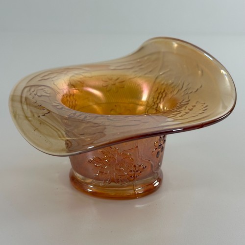 Dugan Marigold Carnival Glass Hat Vase Grape Banded 5 1/2"