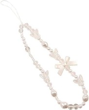 White Mobile Phone Lanyard Universal Phone Chain Black Bow White Pearl Beaded...