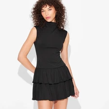 Women's Cap Sleeve Dropped Waist Knit Mini Shift Dress - Wild Fable Black L/XL