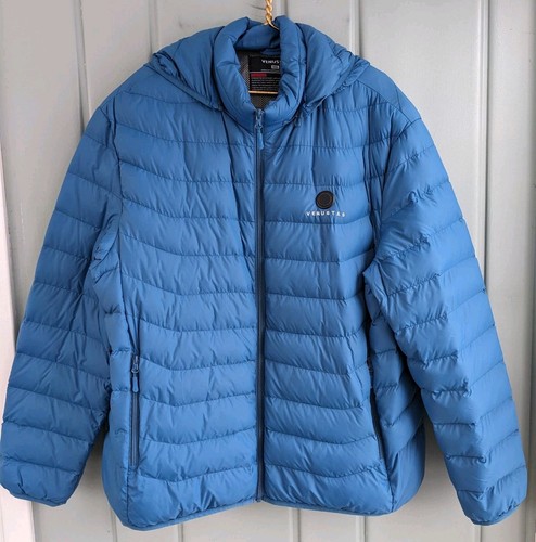 Venustas Heat Mens Plus 3XL Jacket Hooded Puffer Blue Battery Heated Zip Pockets - Picture 1 of 11
