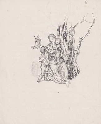Anton Rausch München - Maria Jesuskind Johannesknabe Zeichnung drawing 20 364053