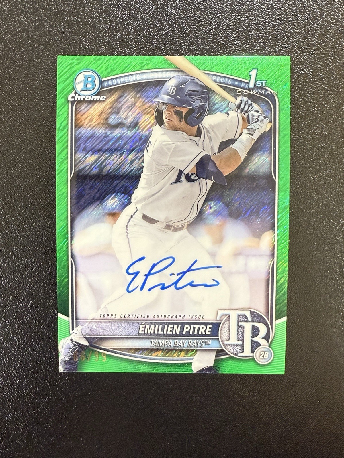 2025 Bowman Chrome Emilien Pitre Green Shimmer Refractor Autograph #/99 1st Auto