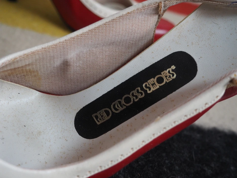 Zapatos de Colección Años 50 60 Cruz Roja Cuero Blanco Columpio Rockabilly Zapatos para Mujer 6.5 EE. UU. Foto 3 de 4