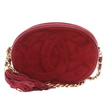 Chanel Coco Mark Suede Chain Shoulder Bag Women Red One Size