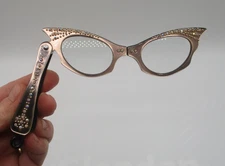 VINTAGE LORGNETTE CAT EYE LUCITE RHINESTONE FOLDING OPERA READING GLASSES