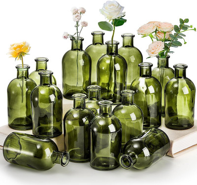 16 floreros verdes de vidrio vintage pequenos para boda oficina y decoracion