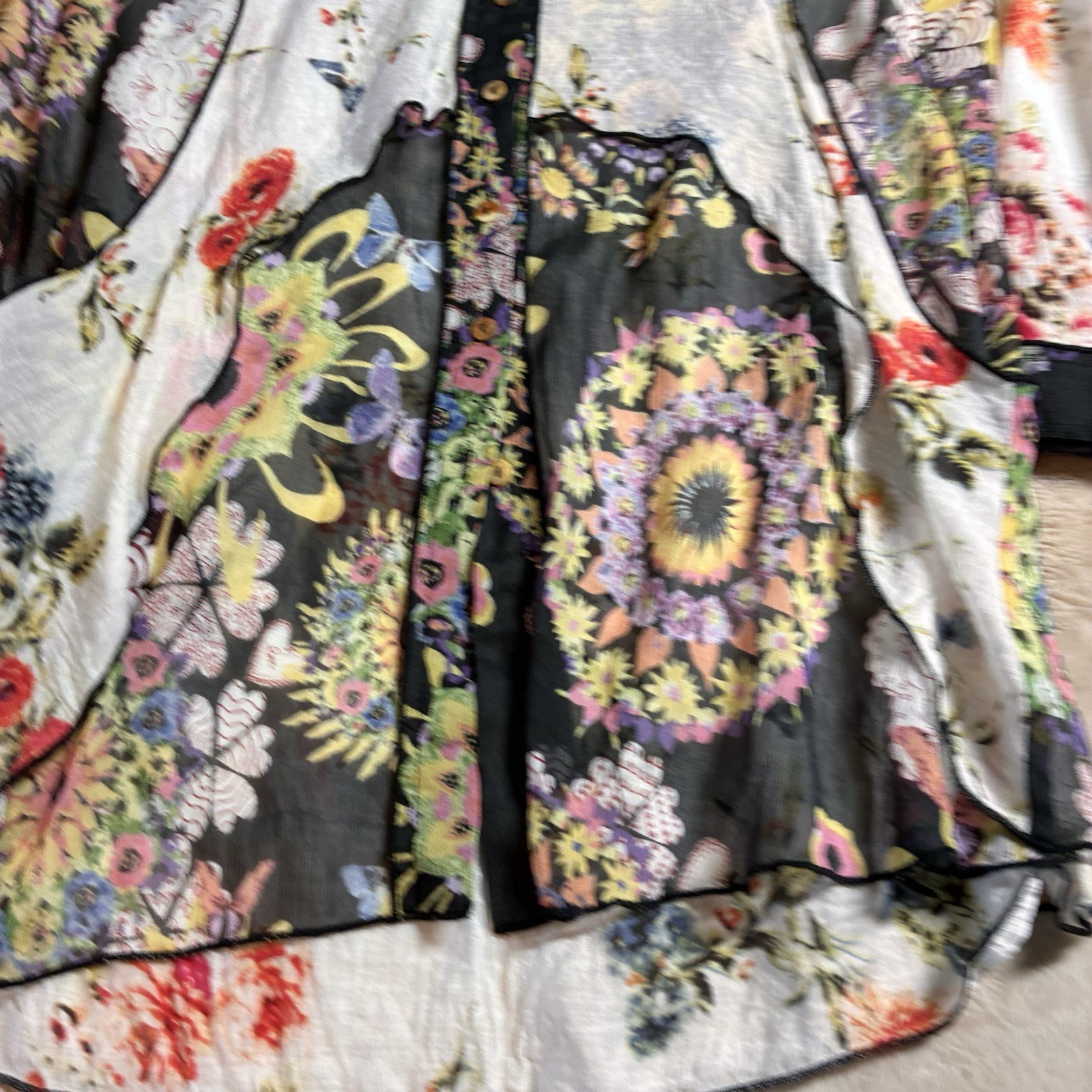 John Mark Patchwork Floral Sheer Boho Button Blou… - image 2
