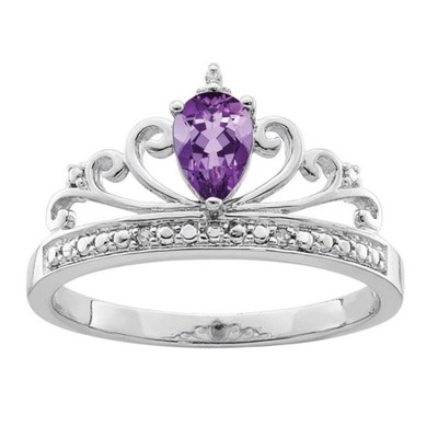 Sterling Silber Träne Birne Amethyst und Diamant Krone Ring | Funkeln & Jade