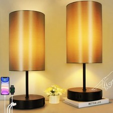 2-Set 17.75" Touch Bedside Table Lamps with USB Charging Ports  AC Outlet, I...