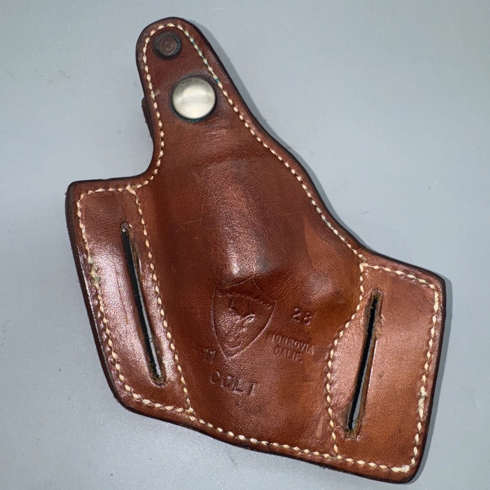 复古 Safariland 棕色皮革皮套 适用于 Med 框架 Colt 左轮手枪 右握 带拇指 — 第 2/3 张图片