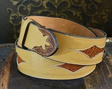 Tony Lama Vintage Men  s Belt Alligator Lizard Gold Label Sz 32 USA  Buckle