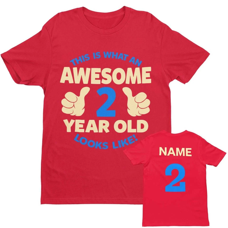 PERSONALISED Boys 2nd Birthday T Shirt  Awesome 2 Year Old NAME AND AGE ON BACK - Image 3 of 4