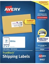 Avery Shipping Labels with TrueBlock Technology Inkjet 2 x 4 White 1000/Box 8463