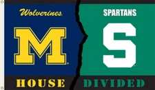 Michigan State Spartans & Wolverines House Divided Logo Flag 3x5- W/ 2 Grommets