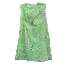 Vintage 60s 70s Green White Psychedelic Paisley Mini Dress SIze Small Mod Go-Go