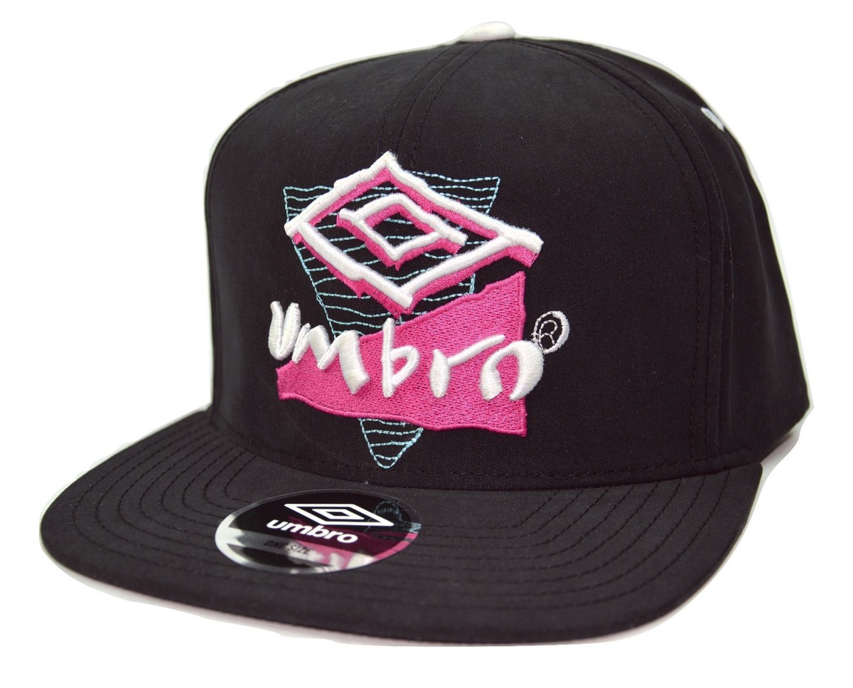 ★UMBRO★ High Frequency Hard Ball Cap Black UQ123SCP25 Umbro Soccer Adjustable Retro Logo Black Strapback Flat Bill