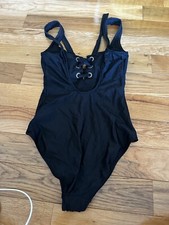Aerie Tie Lace Front Black One Piece Swimsuit S NWT