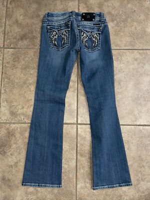 Jeans A Vita Firmati Miss Me 26 Tasche Con Cuciture In Strass