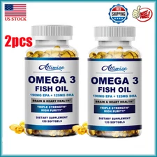 2pcs Omega 3 Fish Oil Capsules 3xStrength EPA & DHA, Highest Potency 120Caps