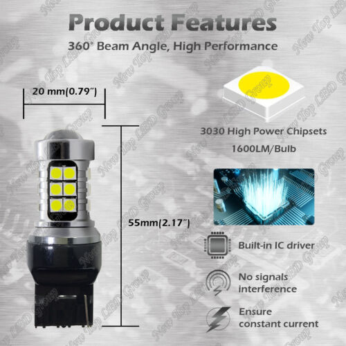 7443 White LED Reverse Backup Light Bulbs For 2018 2019 2020 2021 Ford F150 F250 - Foto 3 di 12