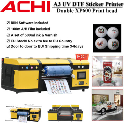2 in 1 UV DTF Printer Sticker Printer Double XP600 Head & AB Films Varnish EU