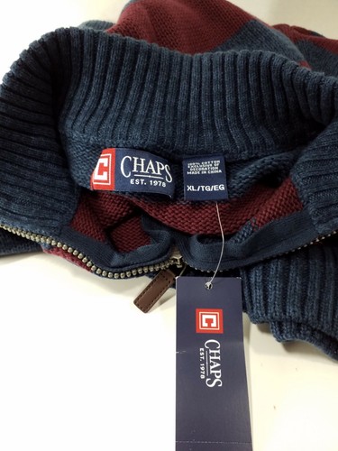 Ralph Lauren Chaps Burgundy Navy Mens XL Cotton Knit Sweater 1/4 Zip $70.00 HHRW - Picture 7 of 8