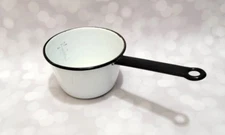 Vintage White & Black Enamel Sauce Pan Vollrath Ware Farmhouse Kitchen